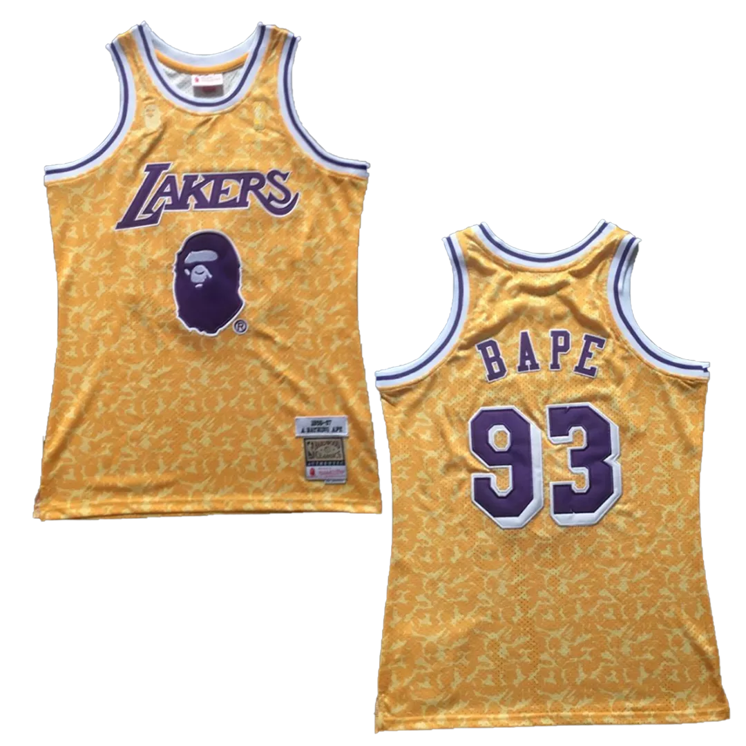 Men's Los Angeles Lakers BAPE #93 Yellow Hardwood Classics Jersey