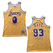 BAPE x Mitchell & Ness Lakers ABC Yellow Basketball Swingman Jersey - thejerseys
