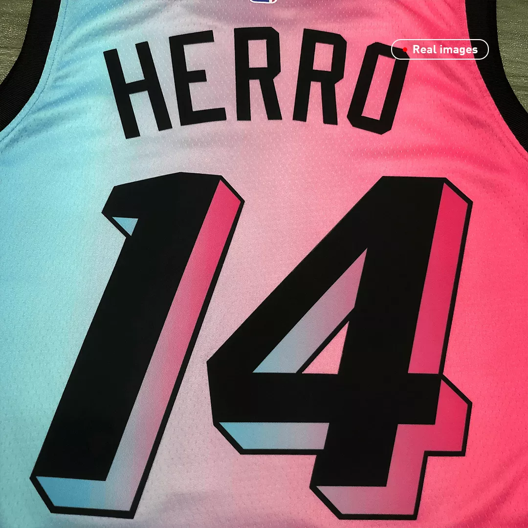 Men's Miami Heat Herro #14 Blue&Pink Swingman Jersey 2020/21 - City Edition - thejerseys