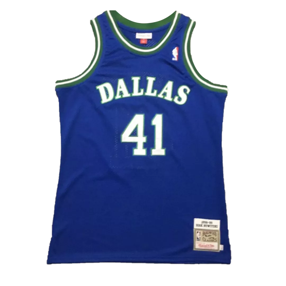 Men's Dallas Mavericks Nowitzki #41 Blue Hardwood Classics Jersey 1998/99 - thejerseys
