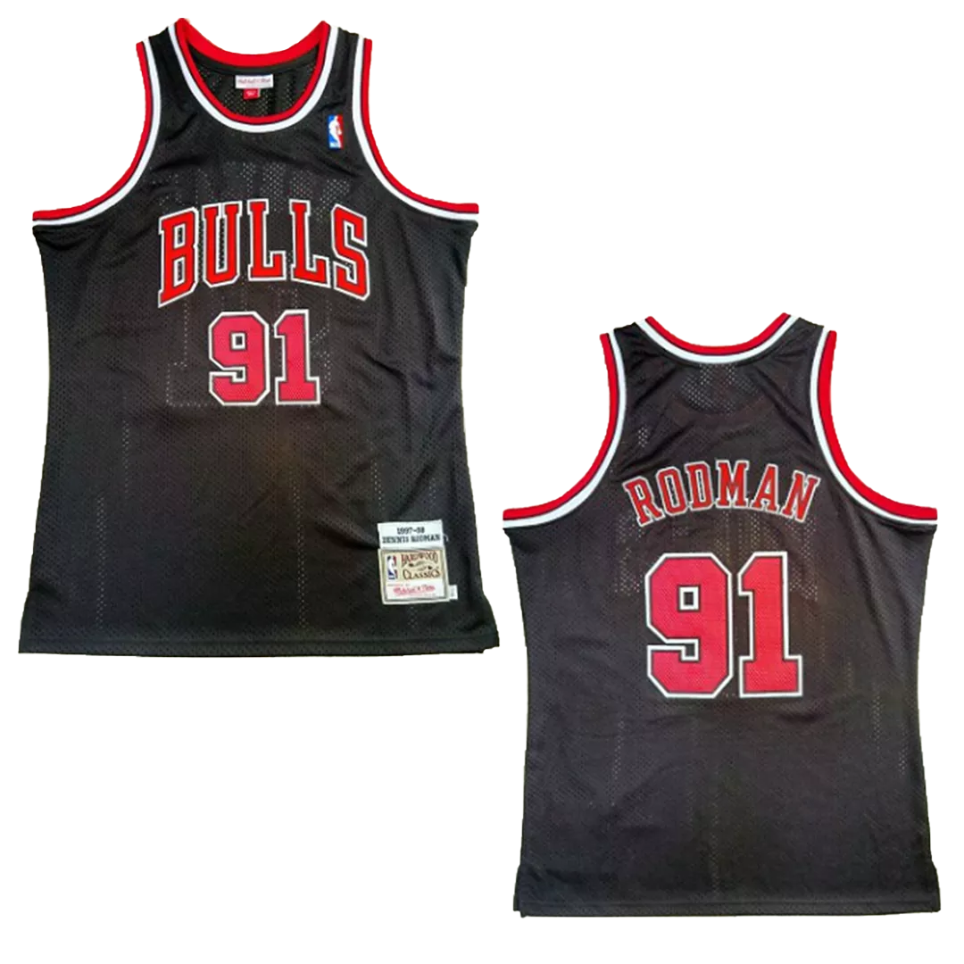 Men's Chicago Bulls Dennis Rodman #91 Black Hardwood Classics Jersey 1997/98