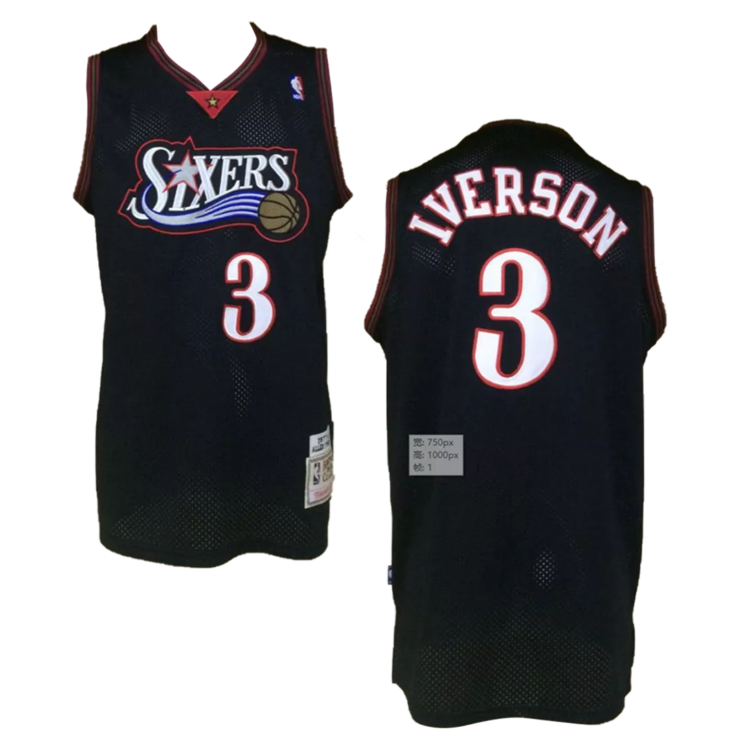 Men's Philadelphia 76ers Iverson #3 Black Hardwood Classics Jersey 1997/98 - thejerseys