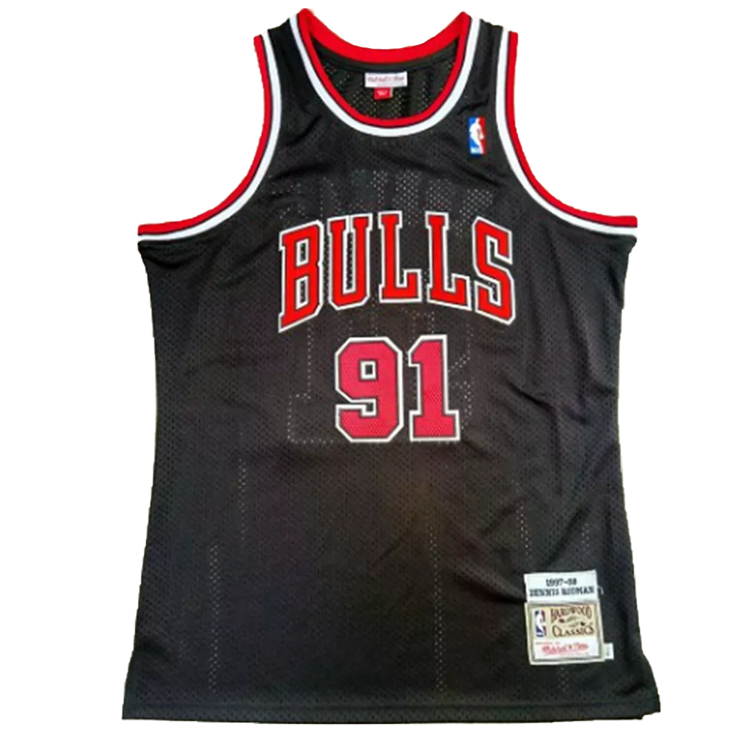 Men's Chicago Bulls Dennis Rodman #91 Black Hardwood Classics Jersey 1997/98 - thejerseys