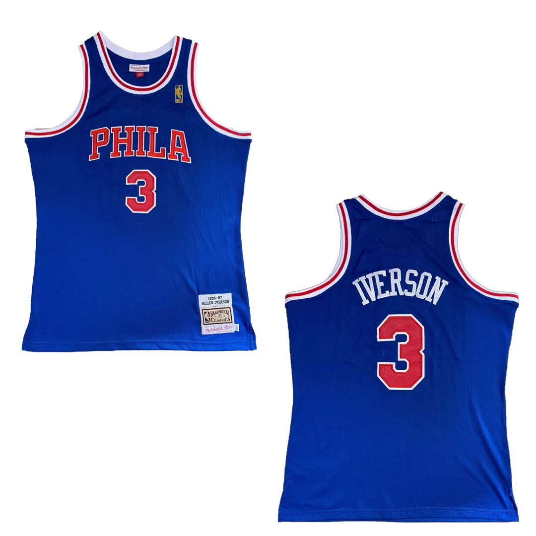 Men's Philadelphia 76ers Iverson #3 Blue Hardwood Classics Jersey 1996/97 - thejerseys