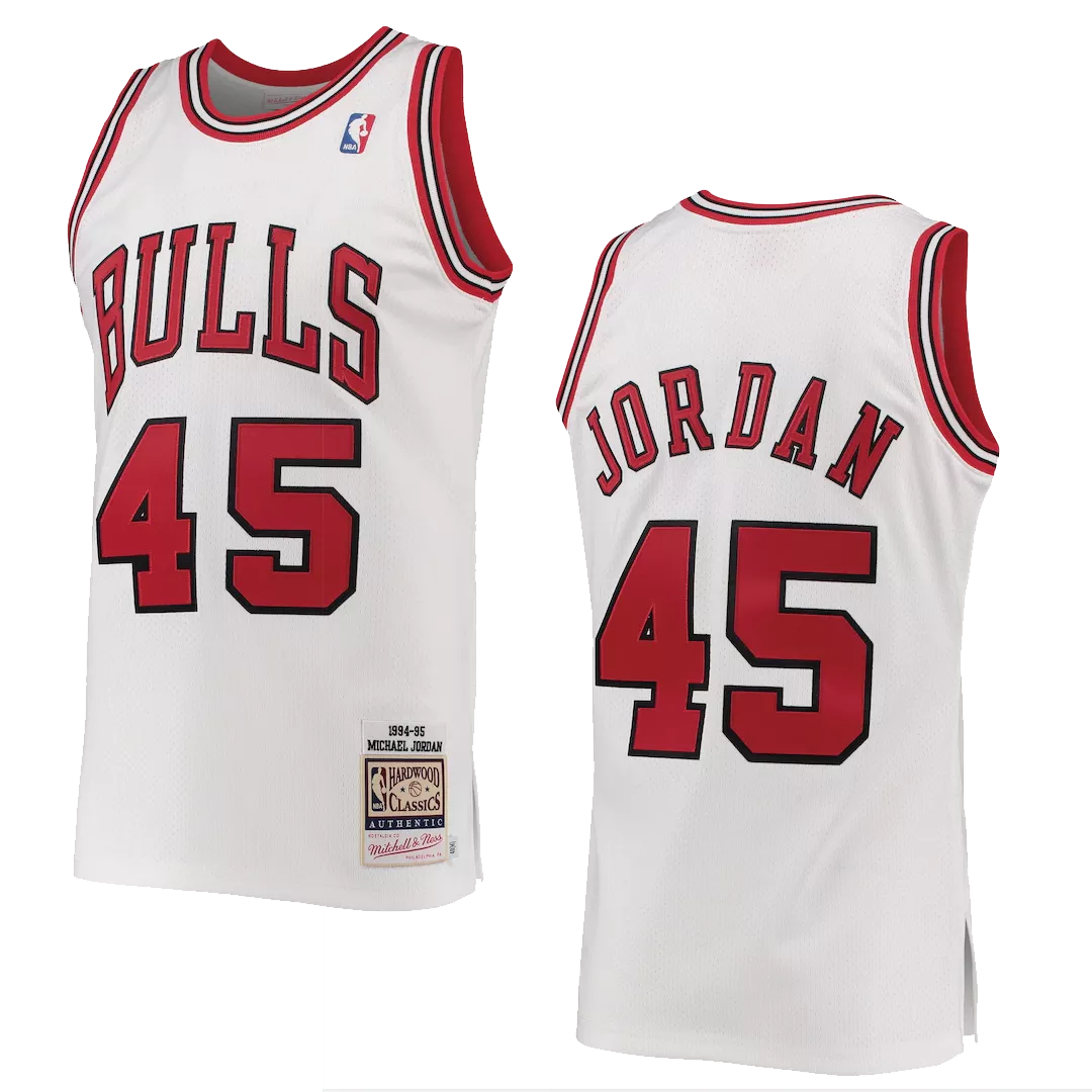 Men's Chicago Bulls Michael Jordan #45 Mitchell & Ness White 1994-95  Hardwood Classics Player Jersey