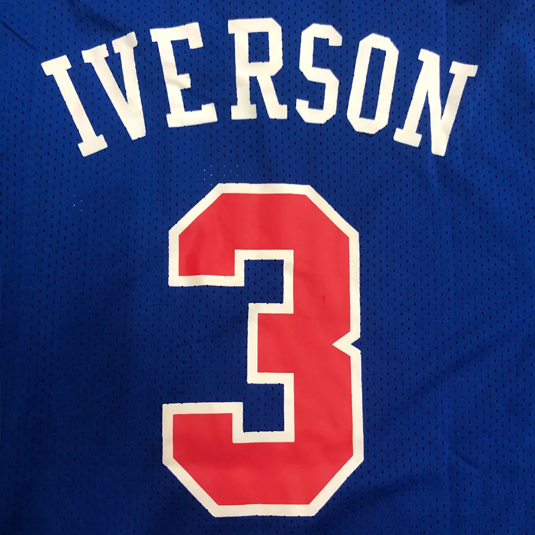 Men's Philadelphia 76ers Allen Iverson #3 Blue Hardwood Classics Jersey - thejerseys