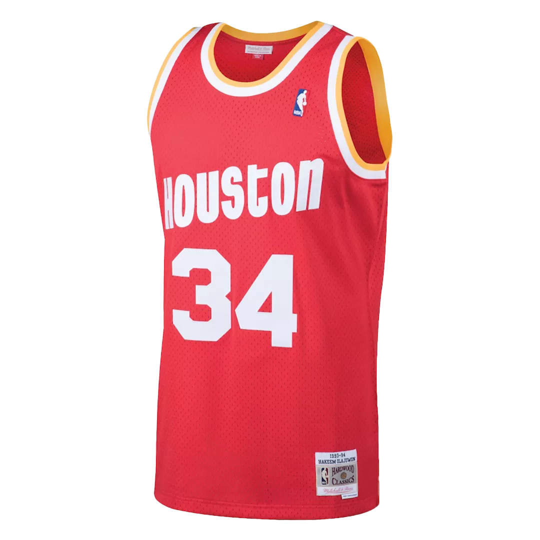 Men's Houston Rockets Hakeem Olajuwon #34 Red Hardwood Classics Jersey 1993/94