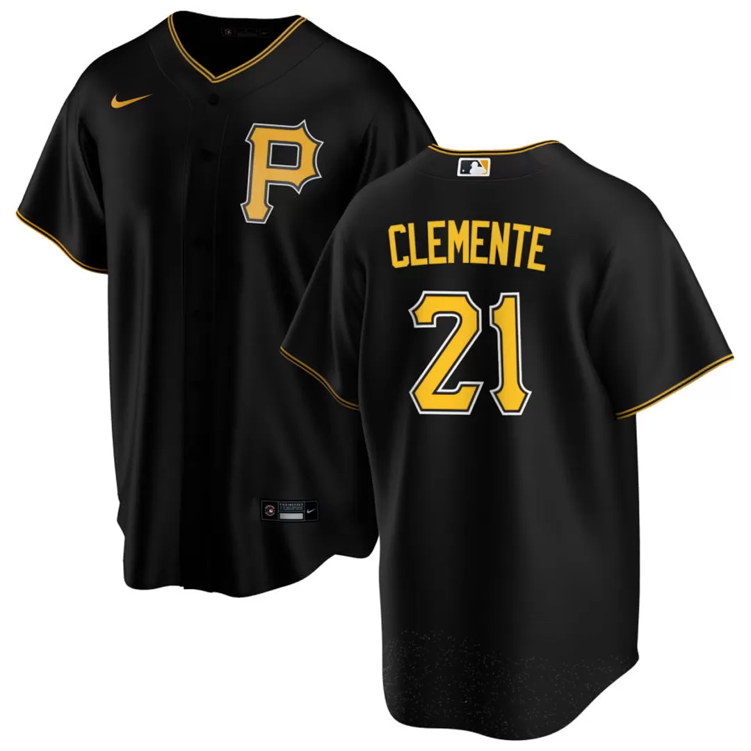 Men's Pittsburgh Pirates Roberto Clemente #21 Nike Black Alternate 2020  Replica Jersey, Pittsburgh Pirates