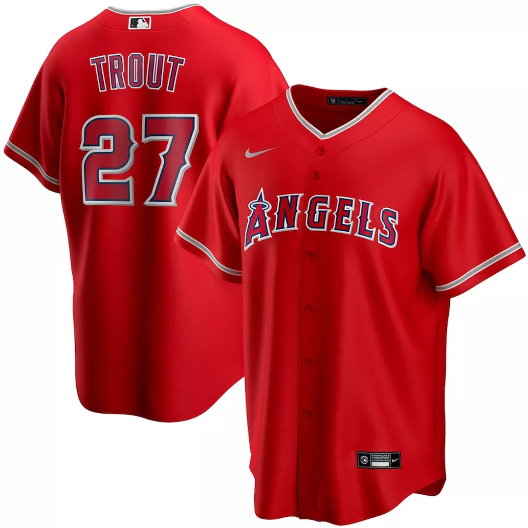Men's Los Angeles Angels Mike Trout #27 Nike Scarlet 2020 Alternate Replica Jersey