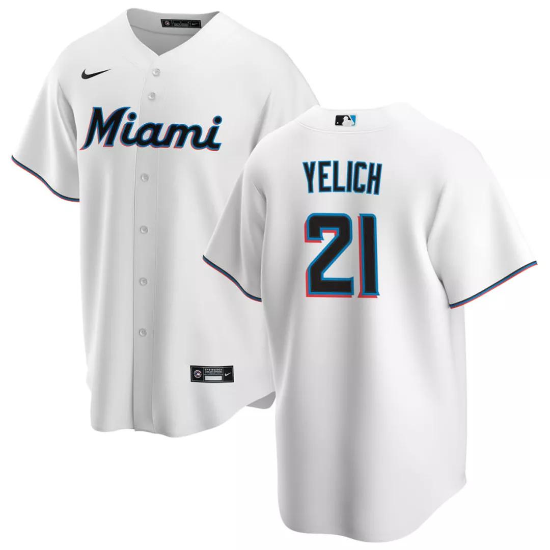 Men Miami Marlins Christian Yelich #21 Home White Replica Jersey
