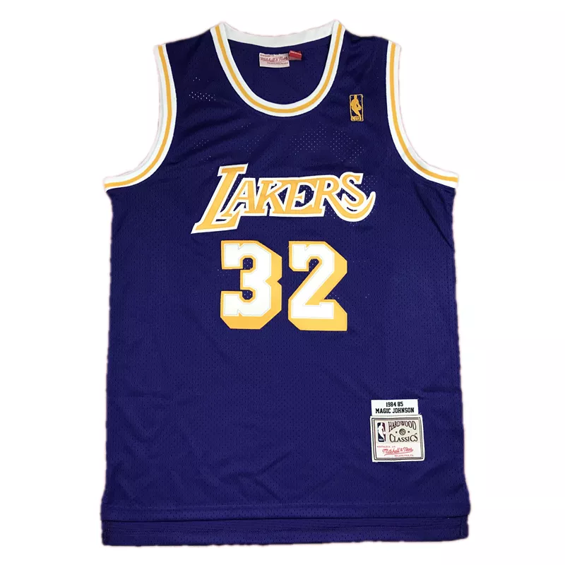 Men's Los Angeles Lakers Magic Johnson #32 Purple Hardwood Classics Jersey 84-85 - thejerseys