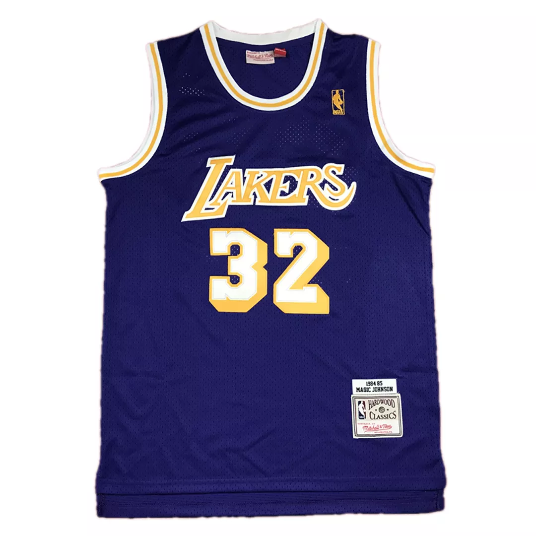 Men's Los Angeles Lakers Magic Johnson #32 Purple Hardwood Classics Jersey 84-85