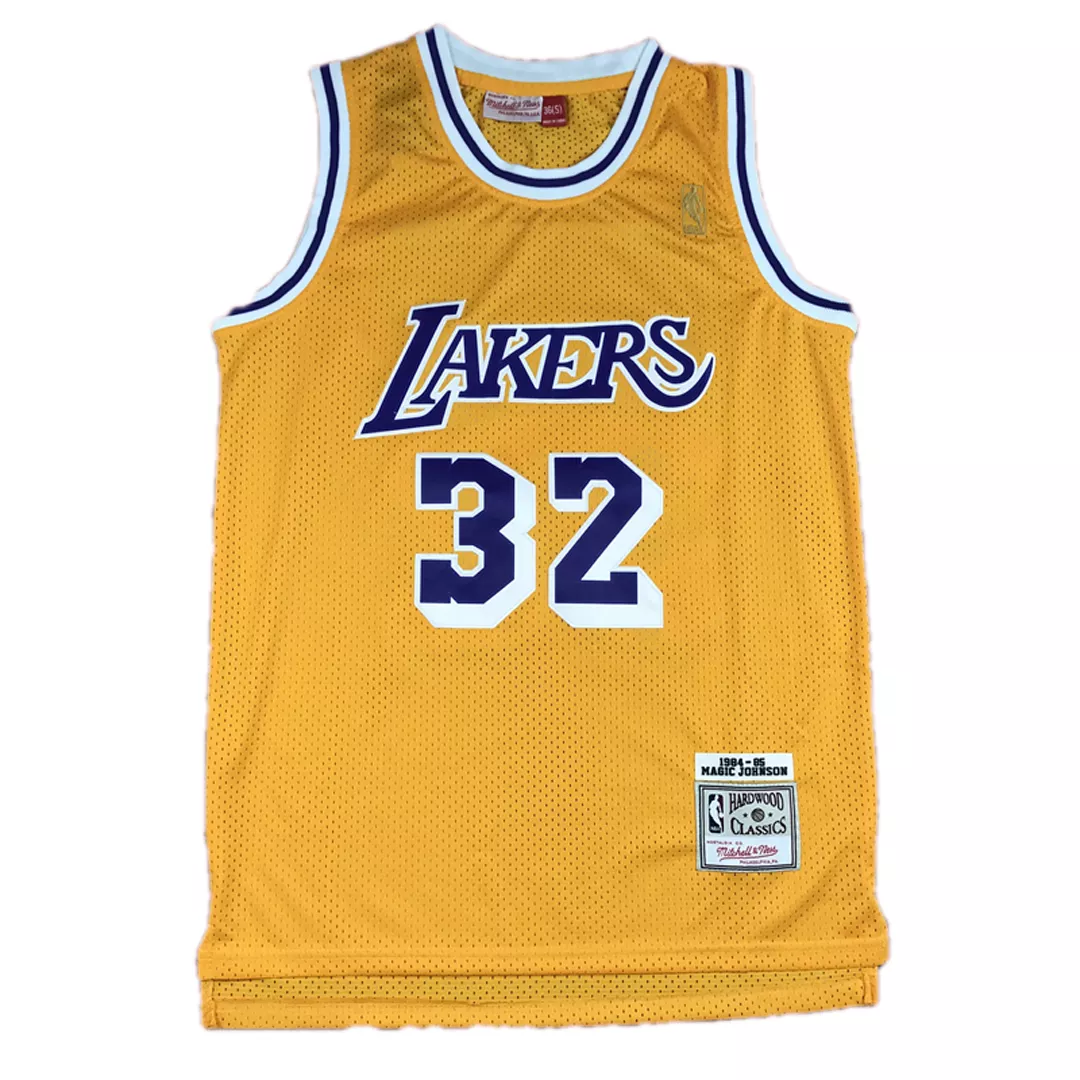 Men's Los Angeles Lakers Magic Johnson #32 Yellow Hardwood Classics Jersey 84-85