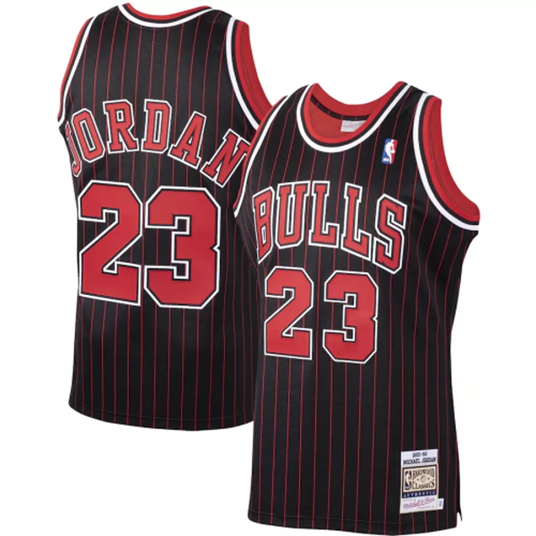 Men's Chicago Bulls Michael Jordan #23 Black&Red Hardwood Classics Jersey 95-96