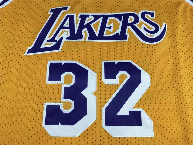Men's Los Angeles Lakers Magic Johnson #32 Yellow Hardwood Classics Jersey 84-85 - thejerseys