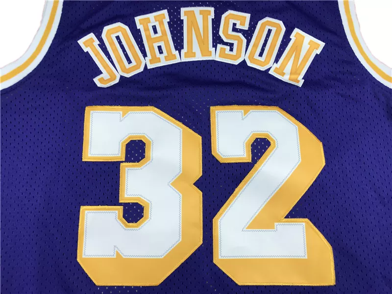 Men's Los Angeles Lakers Magic Johnson #32 Purple Hardwood Classics Jersey 84-85 - thejerseys