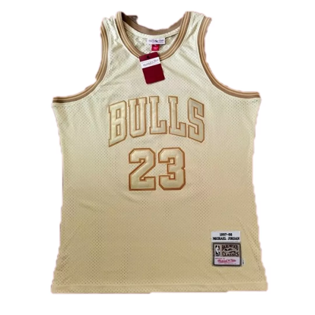 Men's Chicago Bulls Michael Jordan #23 Gold Hardwood Classics Jersey 97-98