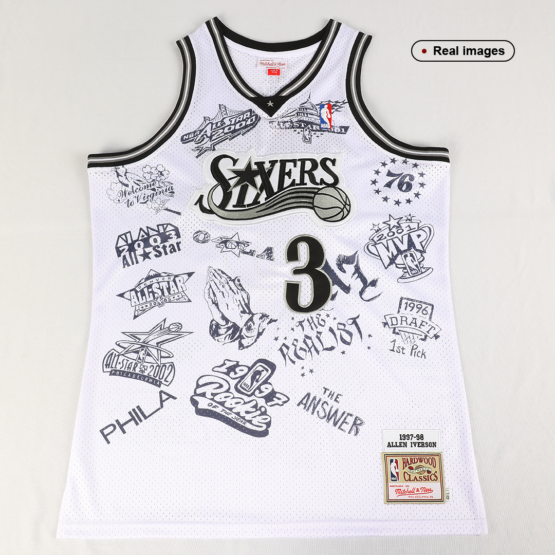 Men's Philadelphia 76ers Allen Iverson Mitchell & Ness Black 1997-98  Hardwood Classics Tattoo Swingman Jersey