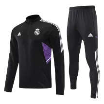 Real Madrid 1/4 Zip Black Tracksuit Kit(Top+Pants) 2022/23 for Adults - thejerseys