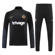 Chelsea 1/4 Zip Black Tracksuit Kit(Top+Pants) 2022/23 for Adults - thejerseys