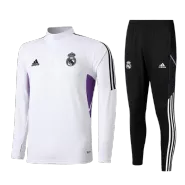 Real Madrid 1/4 Zip White Tracksuit Kit(Top+Pants) 2022/23 for Adults - thejerseys
