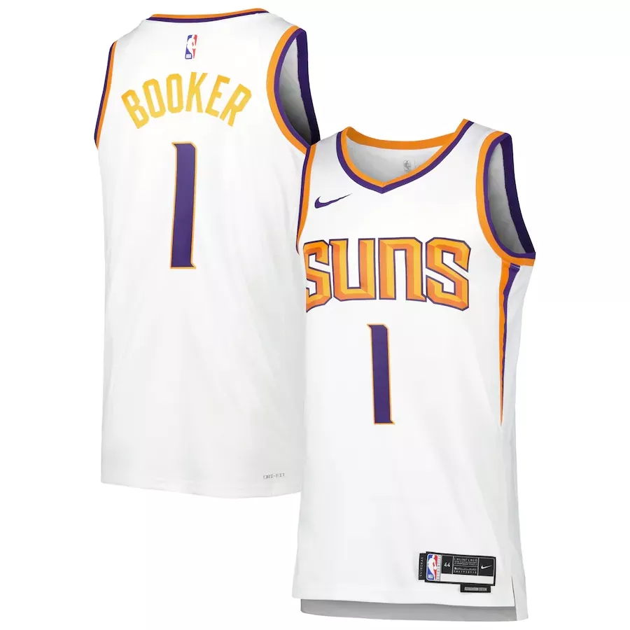 Men's Phoenix Suns Devin Booker #1 White Swingman Jersey 22/23 - Association Edition - thejerseys