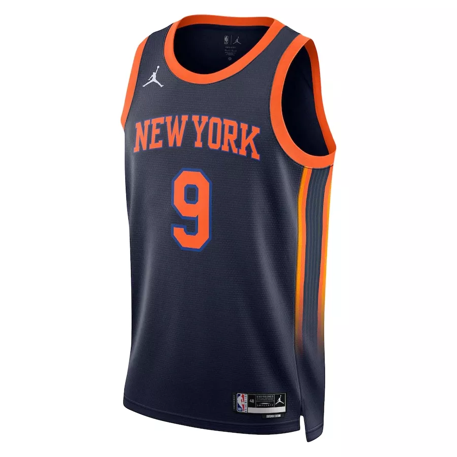 Men's New York Knicks RJ Barrett #9 Navy Swingman Jersey 22/23 - Statement Edition - thejerseys