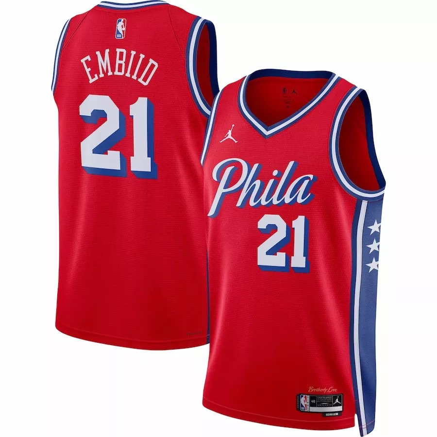 Men's Philadelphia 76ers Joel Embiid #21 Red Swingman Jersey 22/23 - Statement Edition - thejerseys