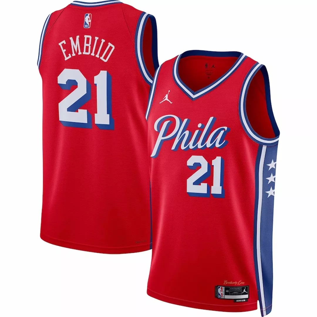 Men's Philadelphia 76ers Joel Embiid #21 Red Swingman Jersey 22/23 - Statement Edition