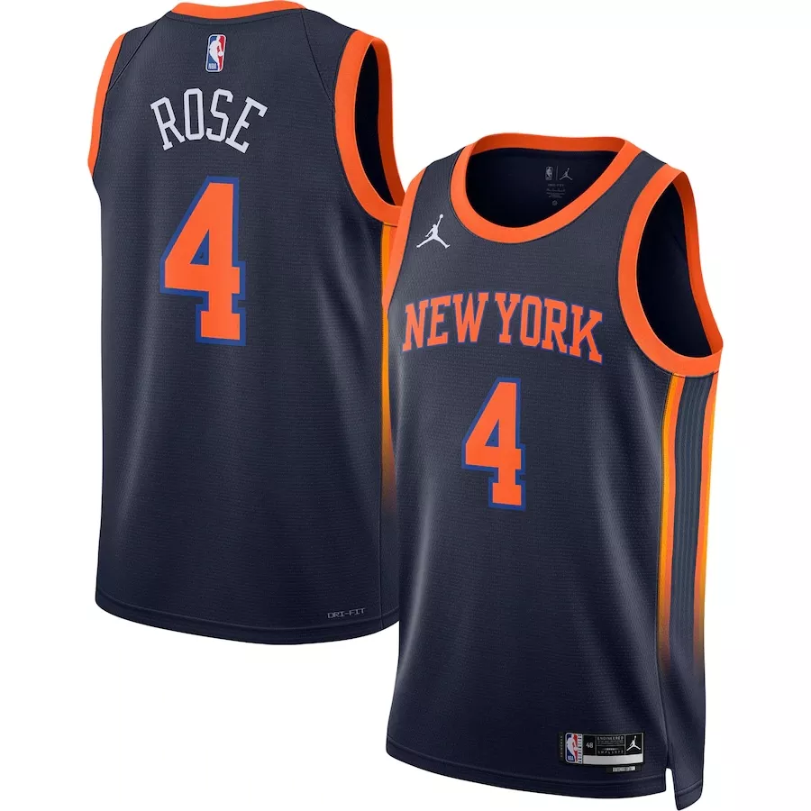 Men's New York Knicks Derrick Rose #4 Navy Swingman Jersey 22/23 - Statement Edition - thejerseys