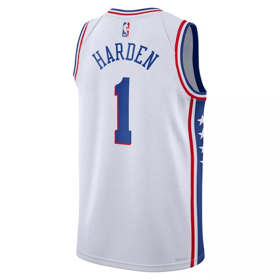 Men's Philadelphia 76ers James Harden #1 White Swingman Jersey 22/23 - Association Edition - thejerseys