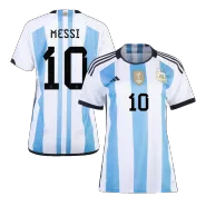 Women's Argentina MESSI #10 Home Soccer Jersey World Cup 2022 Three Stars - thejerseys