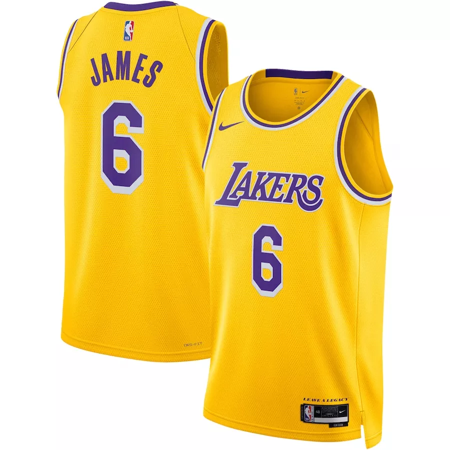 Men's Los Angeles Lakers LeBron James #6 Yellow Swingman Jersey 2022/23 - Association Edition - thejerseys
