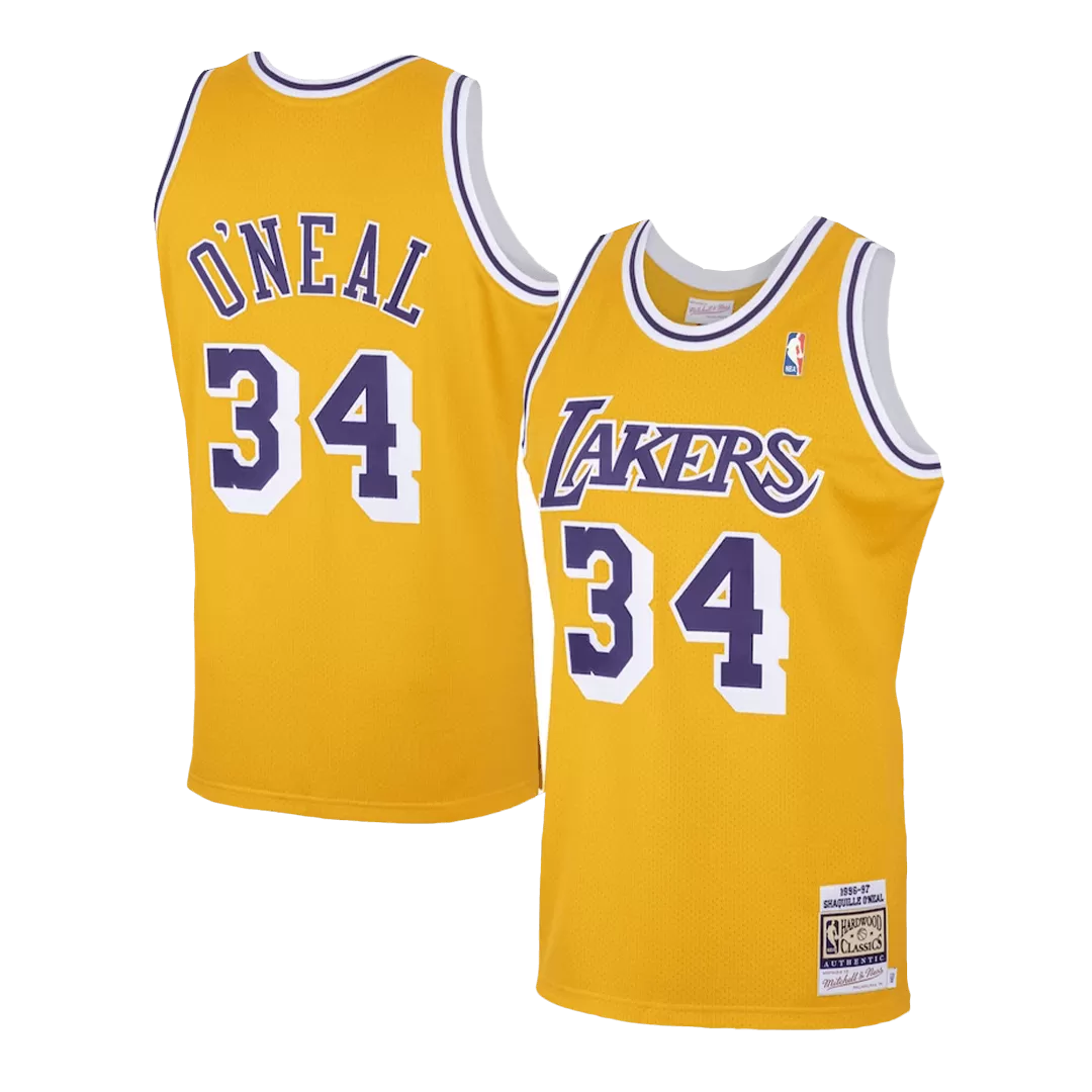 Men's Los Angeles Lakers O'NEAL #34 Yellow Hardwood Classics Jersey 1996/97 - thejerseys