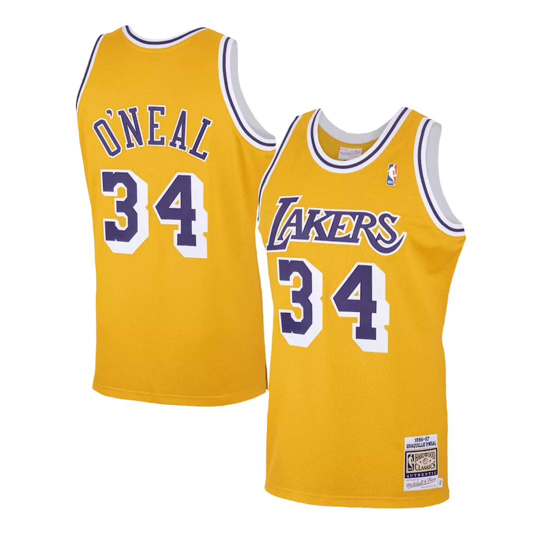Men's Los Angeles Lakers O'NEAL #34 Yellow Hardwood Classics Jersey 1996/97