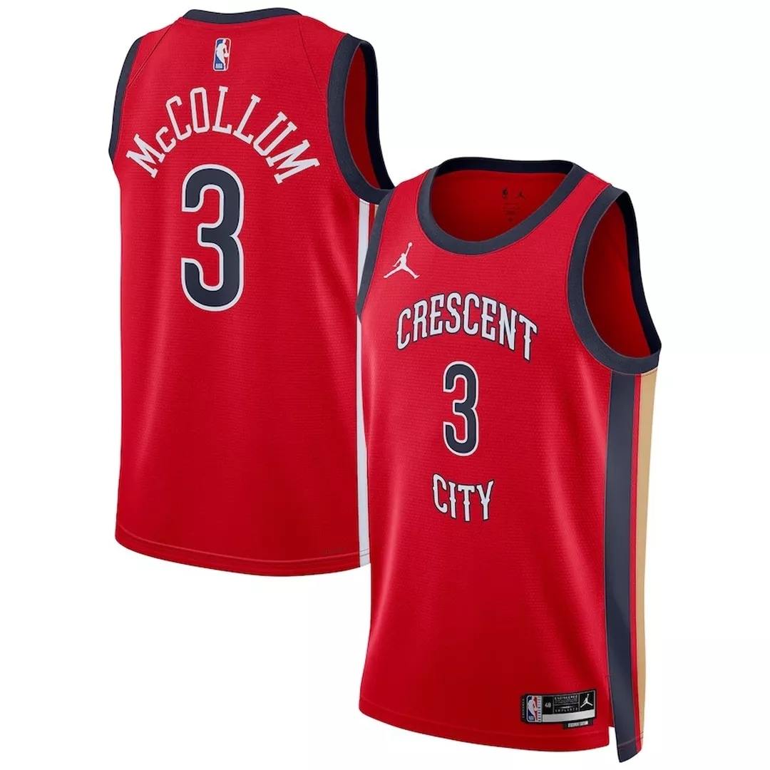 Men's New Orleans Pelicans CJ McCollum #3 Red Swingman Jersey 2023/24 - Statement Edition