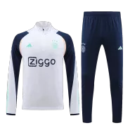 Ajax 1/4 Zip White Tracksuit Kit(Top+Pants) 2023/24 for Adults - thejerseys