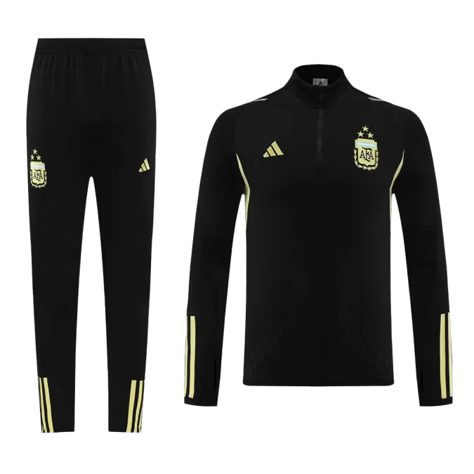 Three Stars Argentina 1/4 Zip Black Tracksuit Kit(Top+Pants) 2023/24 for Adults - thejerseys