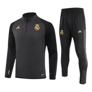 Real Madrid 1/4 Zip Black Tracksuit Kit(Top+Pants) 2023/24 for Adults - thejerseys