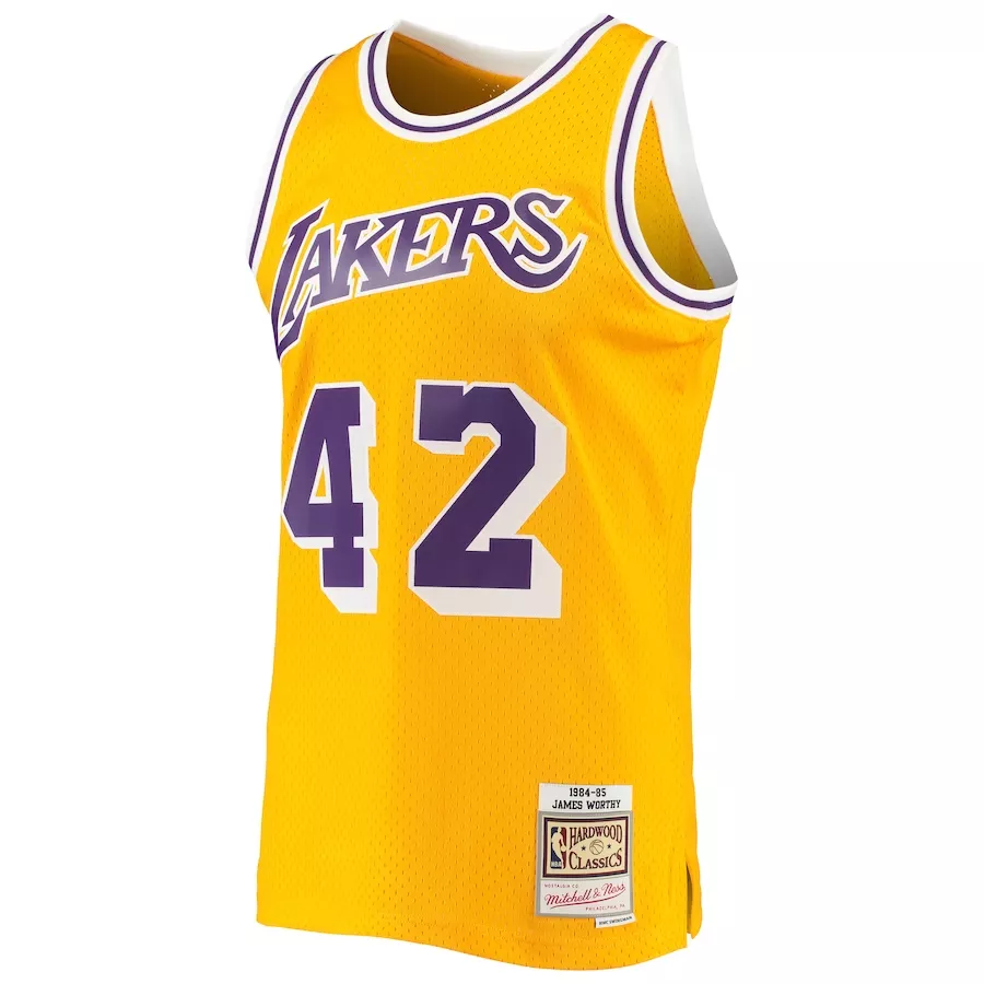 Men's Los Angeles Lakers James Worthy #42 Gold Hardwood Classics Jersey - thejerseys