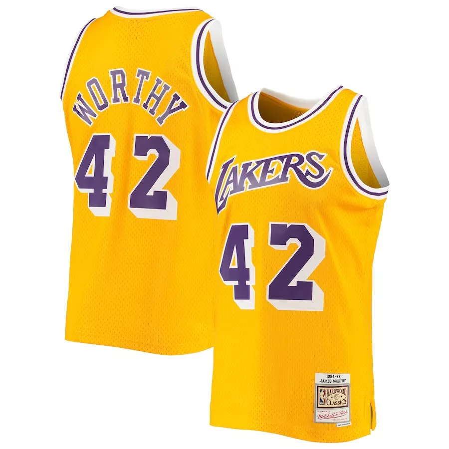 Men's Los Angeles Lakers James Worthy #42 Gold Hardwood Classics Jersey - thejerseys