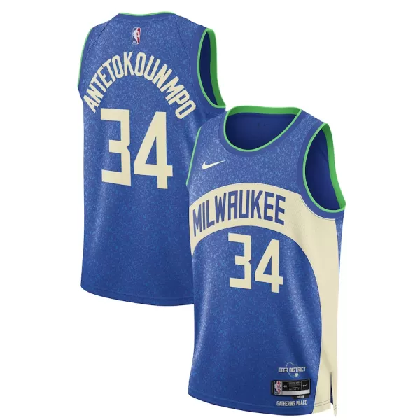 Men's Milwaukee Bucks Giannis Antetokounmpo #34 Blue Swingman Jersey 2023/24 - City Edition - thejerseys