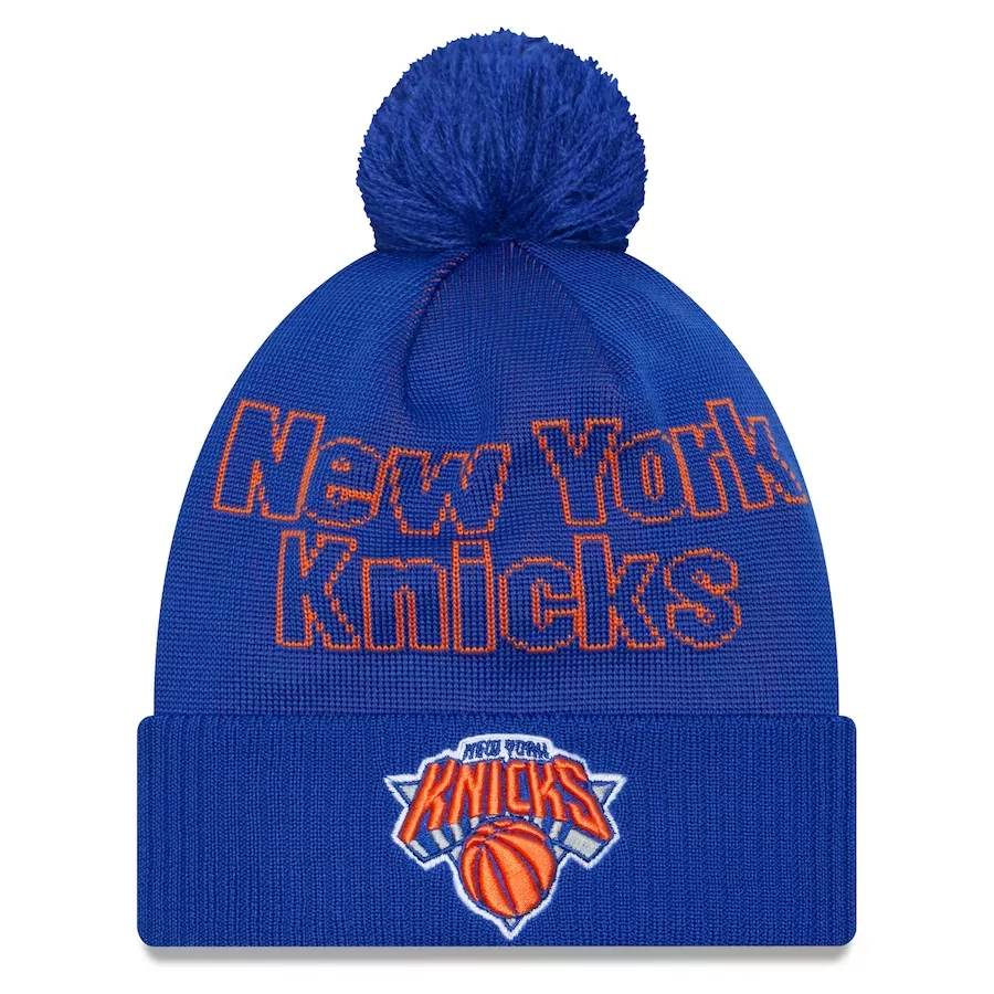 Men NBA New York Knicks Blue Cuffed Knit Hat With Pom 2023 - thejerseys
