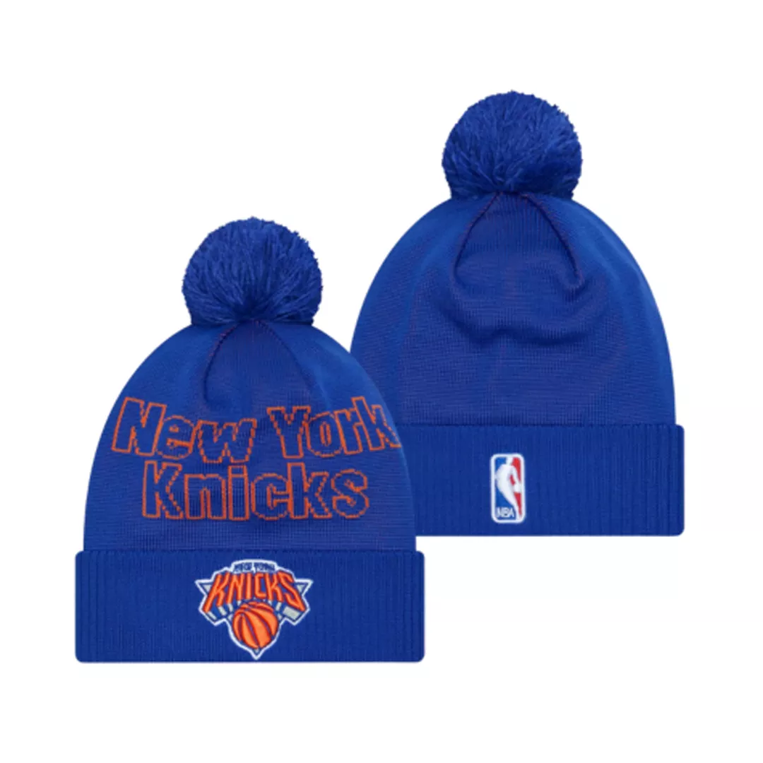 Men NBA New York Knicks Blue Cuffed Knit Hat With Pom 2023