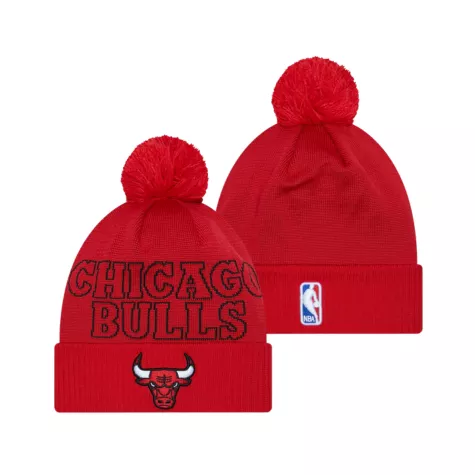 Men NBA Chicago Bulls Red Cuffed Knit Hat With Pom 2023 - thejerseys