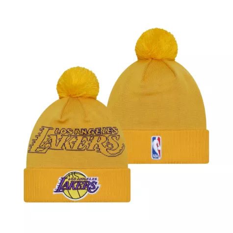 Men NBA Los Angeles Lakers Gold Cuffed Knit Hat With Pom 2023 - thejerseys