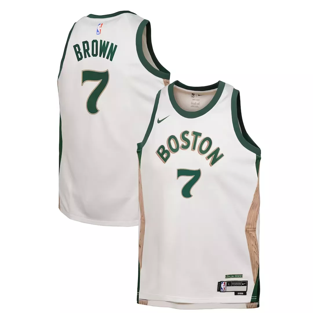 Youth Boston Celtics Jaylen Brown #7 White Swingman Jersey - City Edition