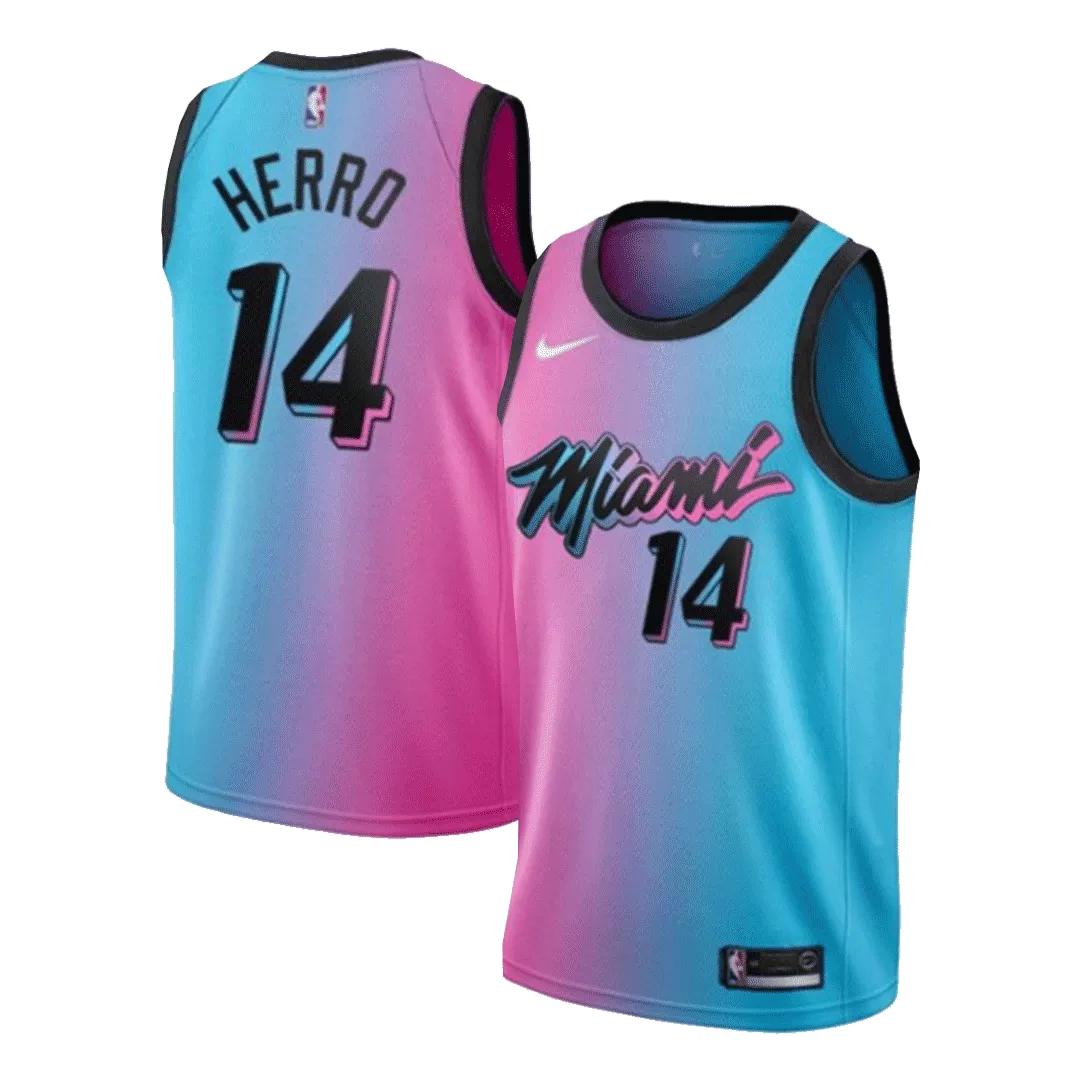 Men's Miami Heat Herro #14 Blue&Pink Swingman Jersey 2020/21 - City Edition