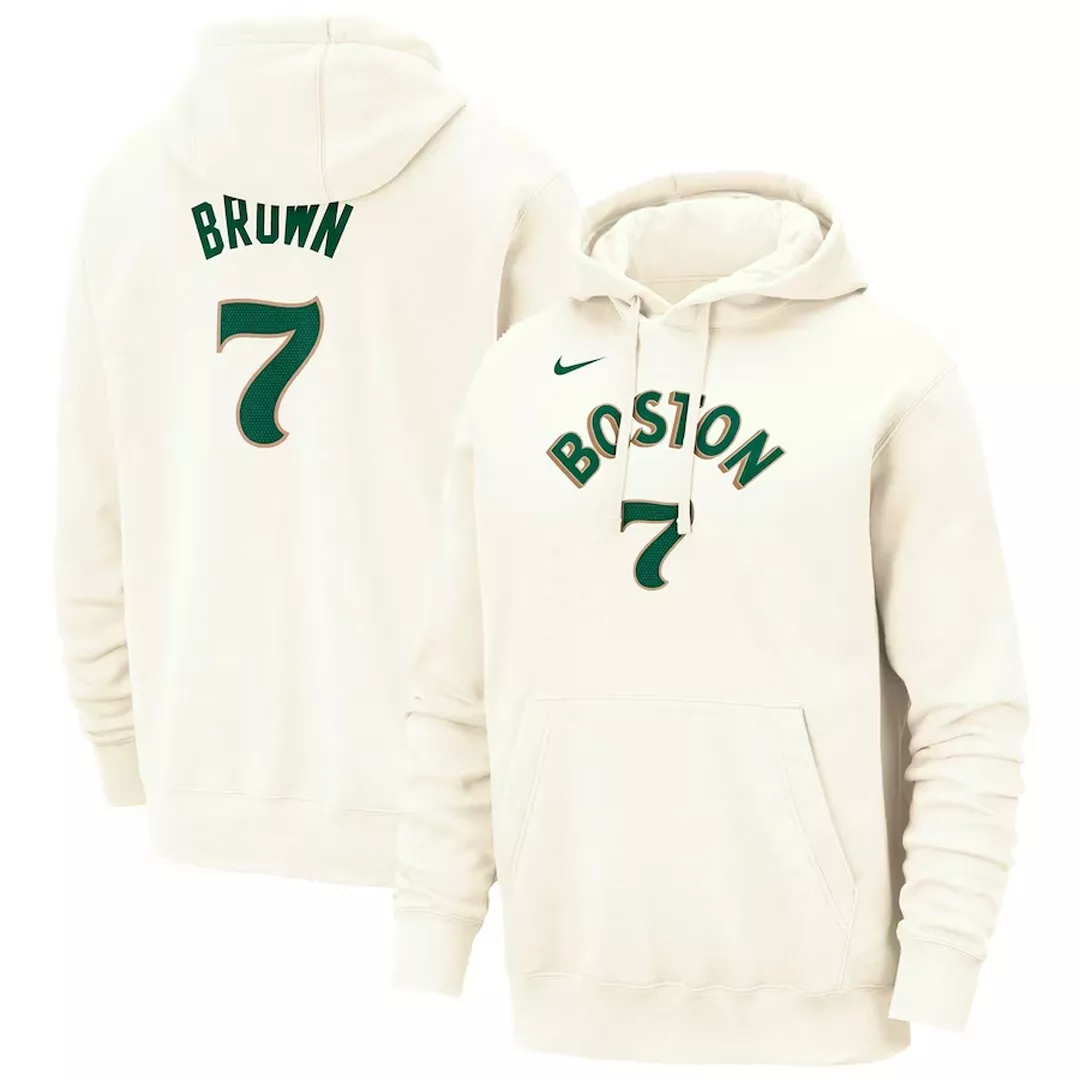 Men's Boston Celtics Jaylen Brown #7 Cream Pullover Hoodie 2023/24 - City Edition