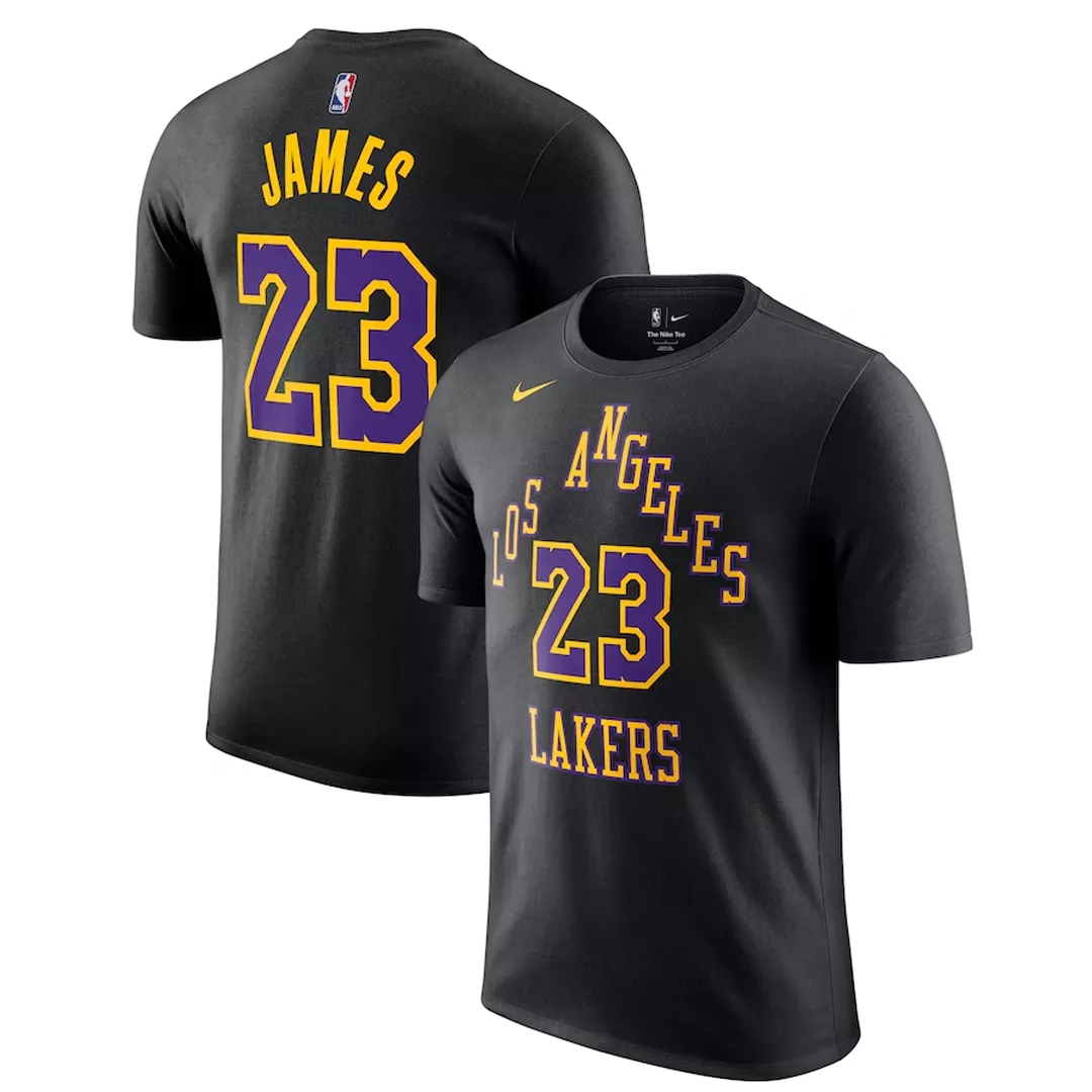 Men NBA Los Angeles Lakers LeBron James #23 Black City Edition T-Shirt 2023/24